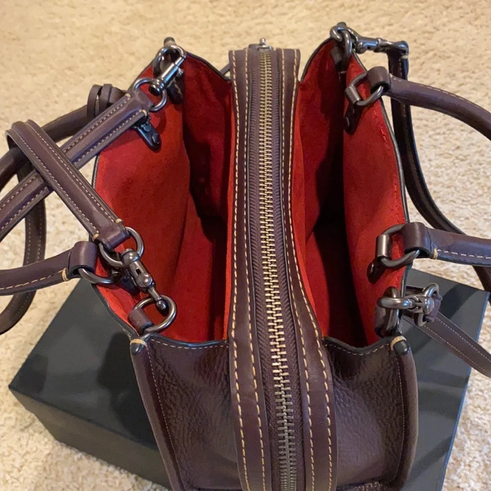 Coach Burgundy Leather Satchel with Red Interior - Picture 5 of 8